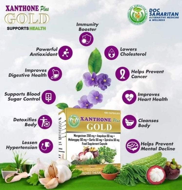 Xanthone Plus GOLD | Herbal Food Supplement with Mangosteen, Ampalaya & Malunggay | 100 Capsules