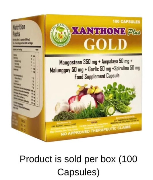 Xanthone Plus GOLD | Herbal Food Supplement with Mangosteen, Ampalaya & Malunggay | 100 Capsules